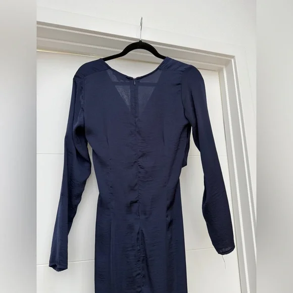 Topshop Navy Long Sleeve Twisted Front Maxi Dress Elegant & Formal Gown Size 6 - Picture 10 of 14